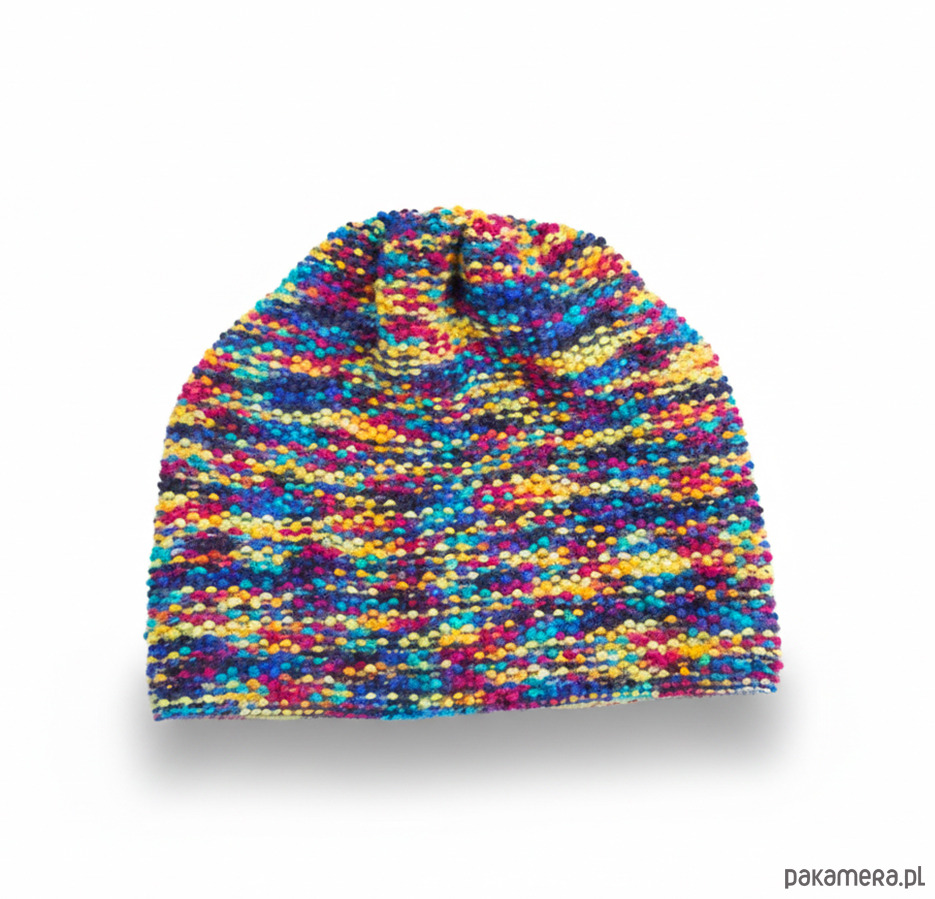 czapki damskie 6928 Wielobarwna Czapka Beanie - Ręcznie Robiona 2
