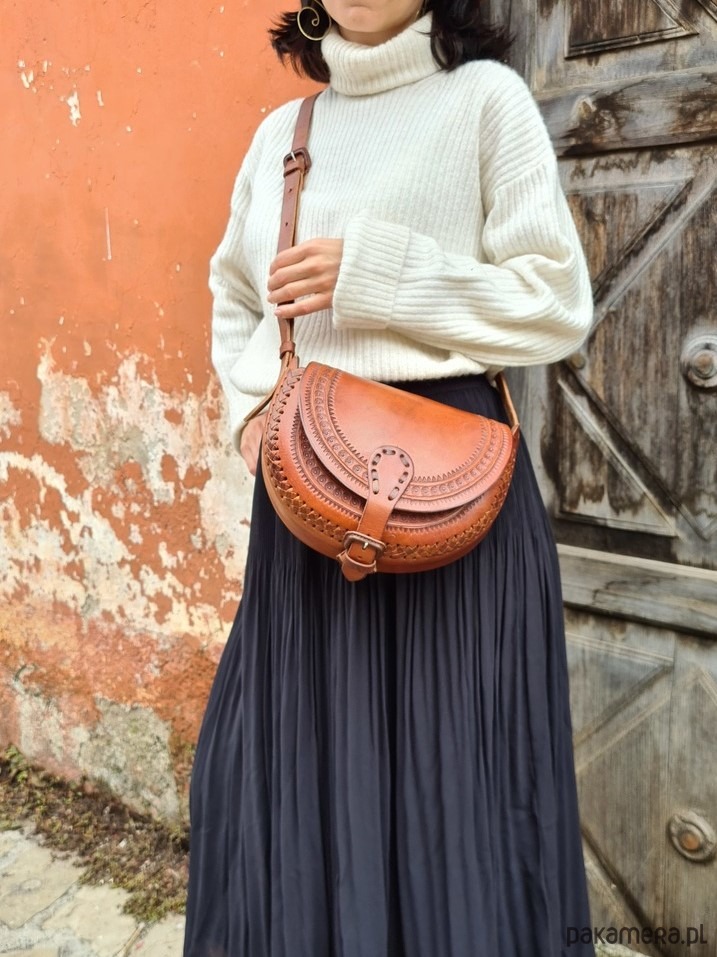 torby na ramię Skórzana torebka Nicte Brązowa ręcznie robiona z grubej skóry góralska 4