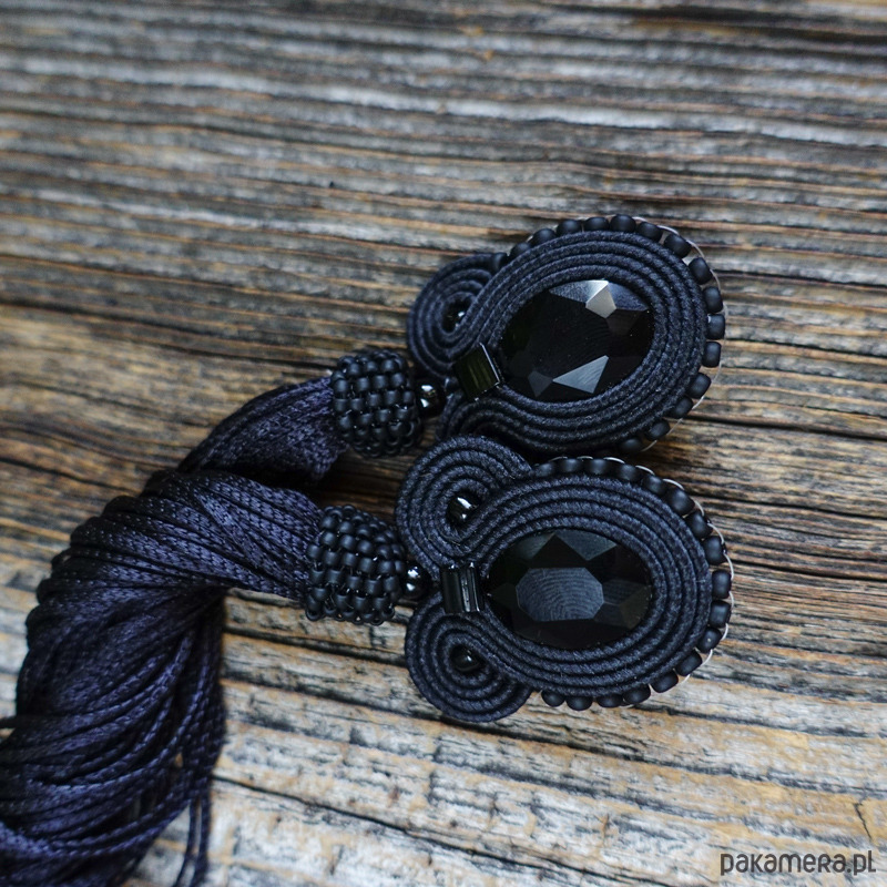 kolczyki soutache Czarne kolczyki soutache z frędzlami- długie 2