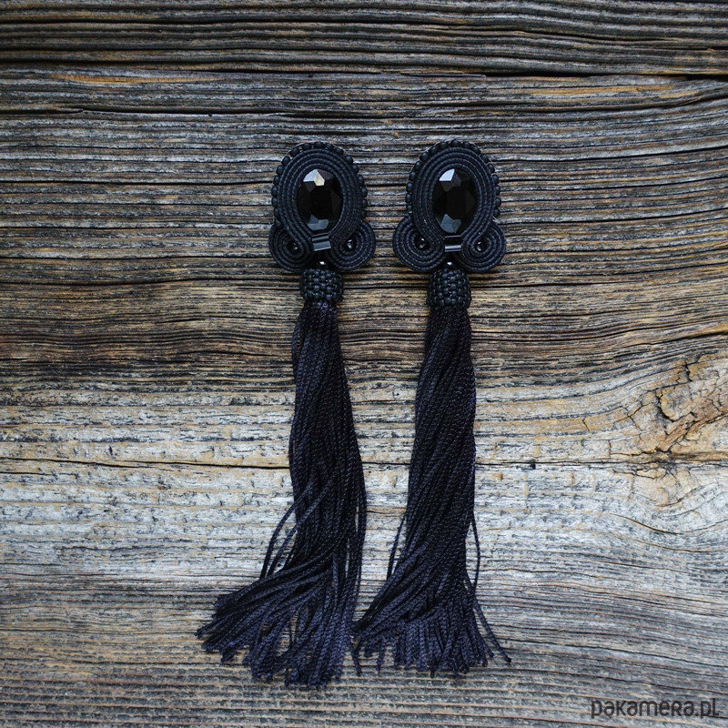 kolczyki soutache Czarne kolczyki soutache z frędzlami- długie 5