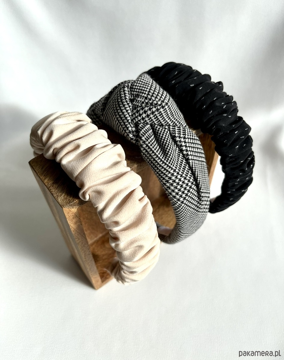 opaski do włosów Czarna marszczona opaska Silver Drop w delikatne srebrne "łezki" 3