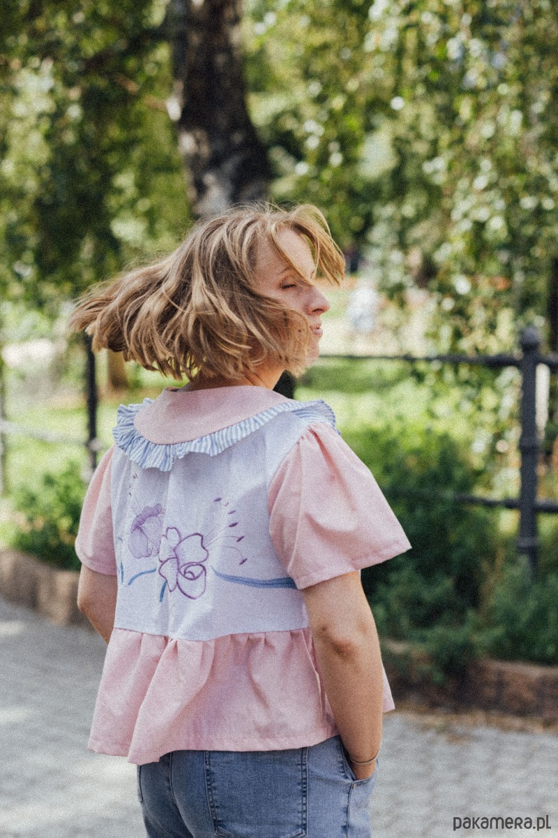 koszule męskie Koszula patchworkowa pudrowy róż 3