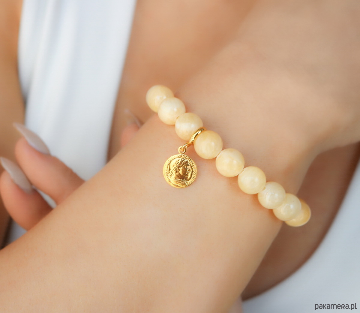 bransoletki złote Bransoletka kalcyt moneta- srebro 925 pozłacane 1