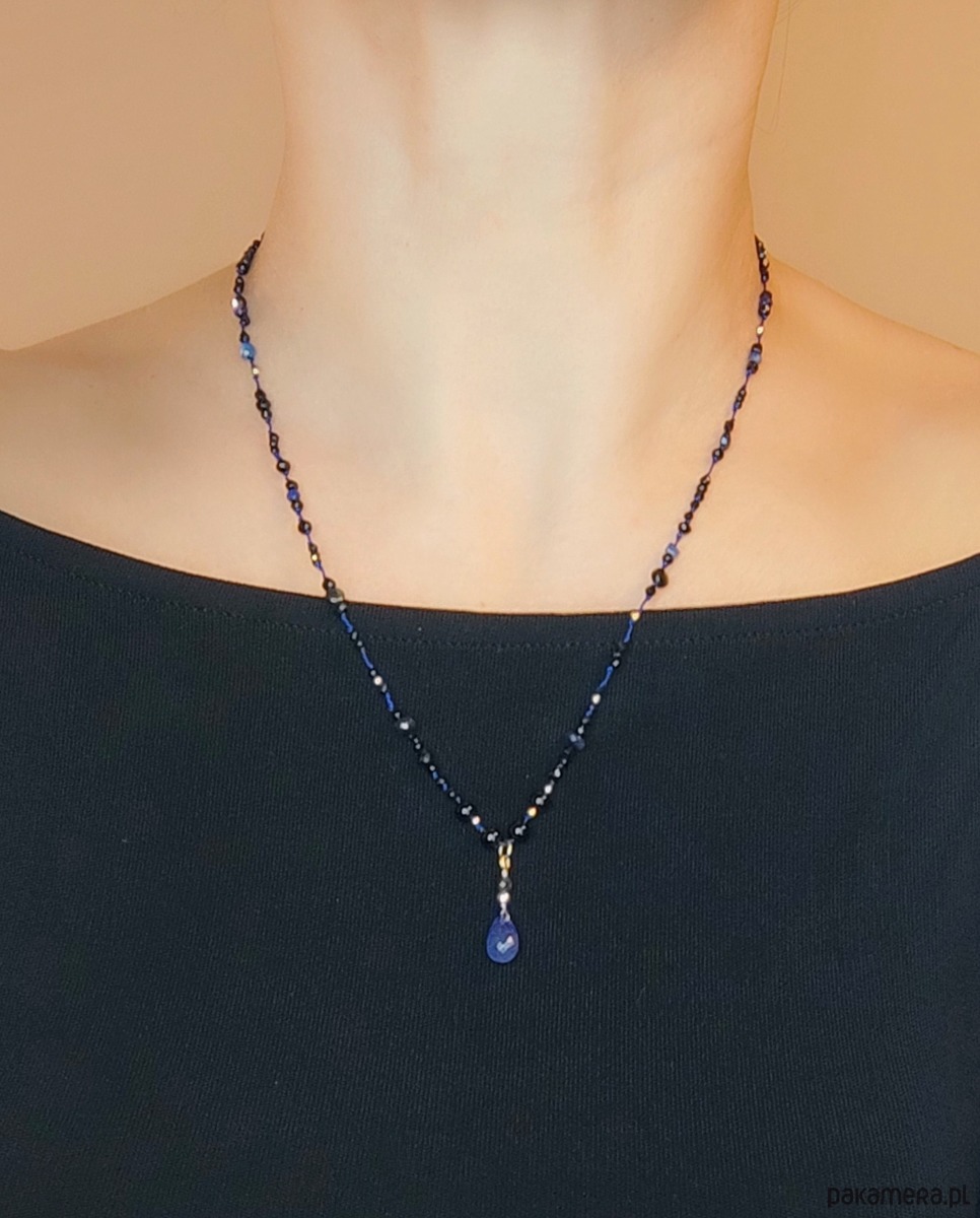 złote naszyjniki Tanzanit, szafir, kianit - naszyjnik znaków ognia i ziemi 3