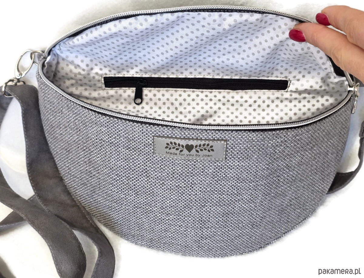 saszetka nerka Szara nerka pleciony materiał boho na ramię 2