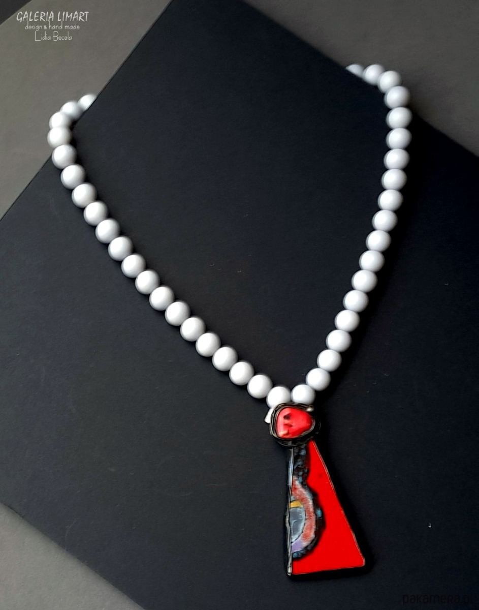 wisiory Koral i ręcznie malowana ceramika w wyjątkowym naszyjniku handmade prezent lux 8