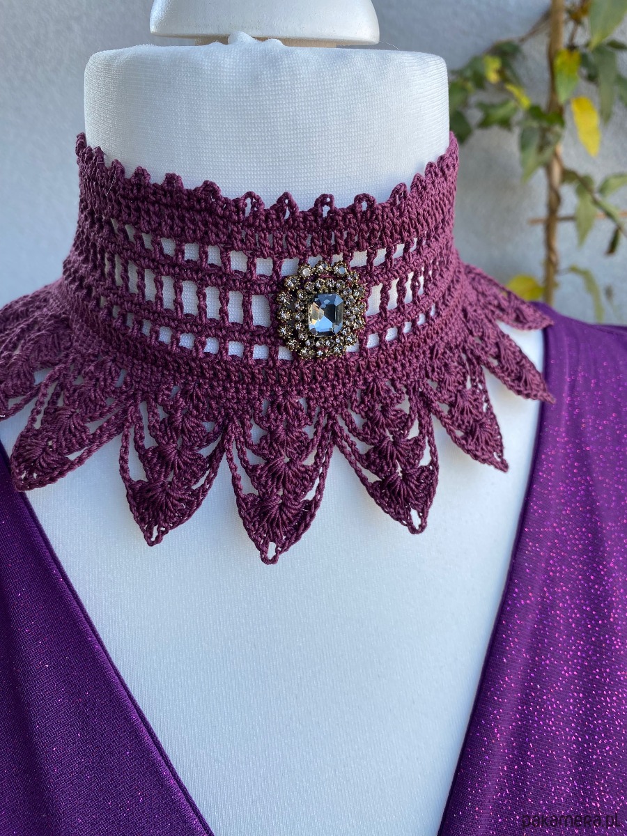 chokery Purpurowy koronkowy vintage naszyjnik 6