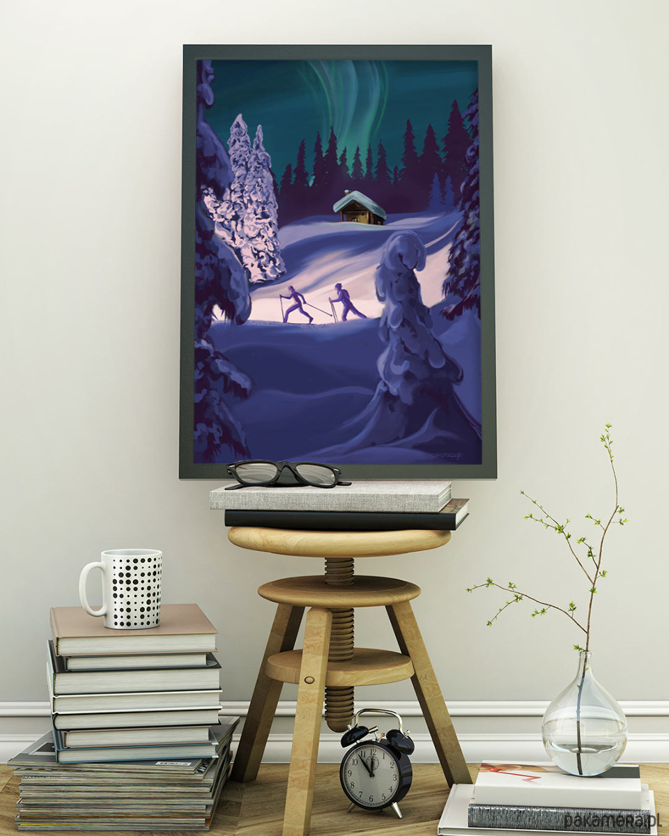 plakaty Plakat narciarski zorza polarna Aurora borealis 1