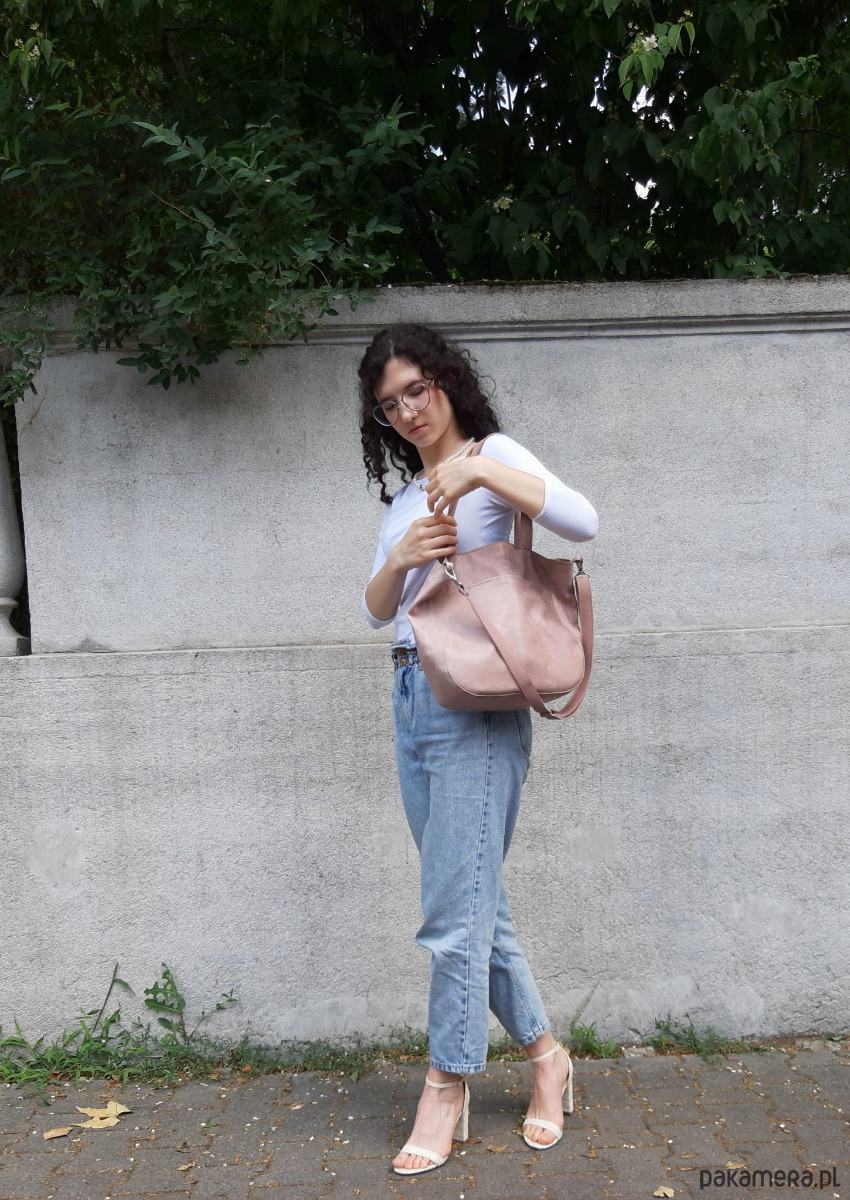 torby na ramię Brudny róż skórzana torba z dużymi kieszeniami 3