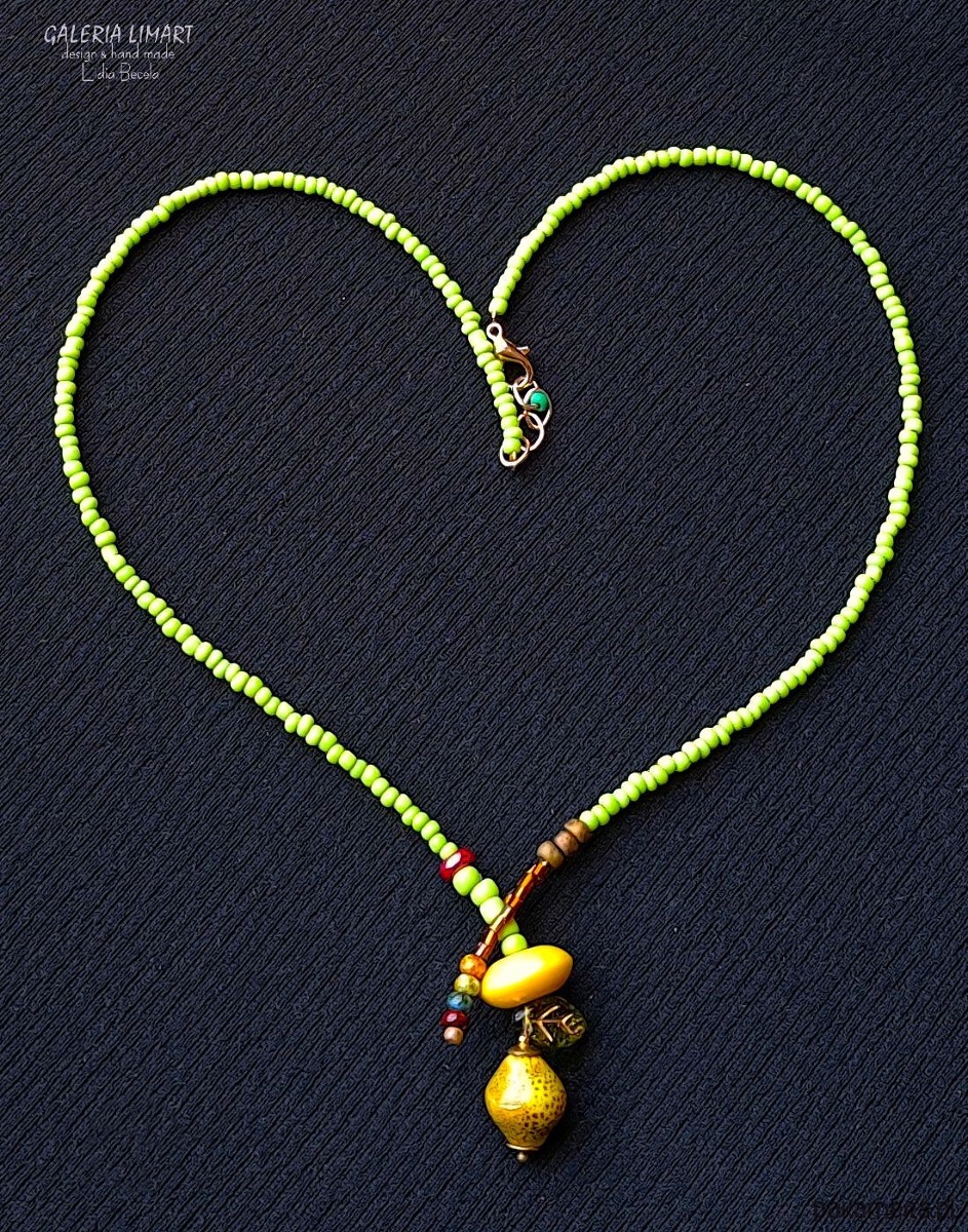 chokery Boho, uroczy naszyjnik z drobnych koralików z cytryną, PREZENT handmade 8