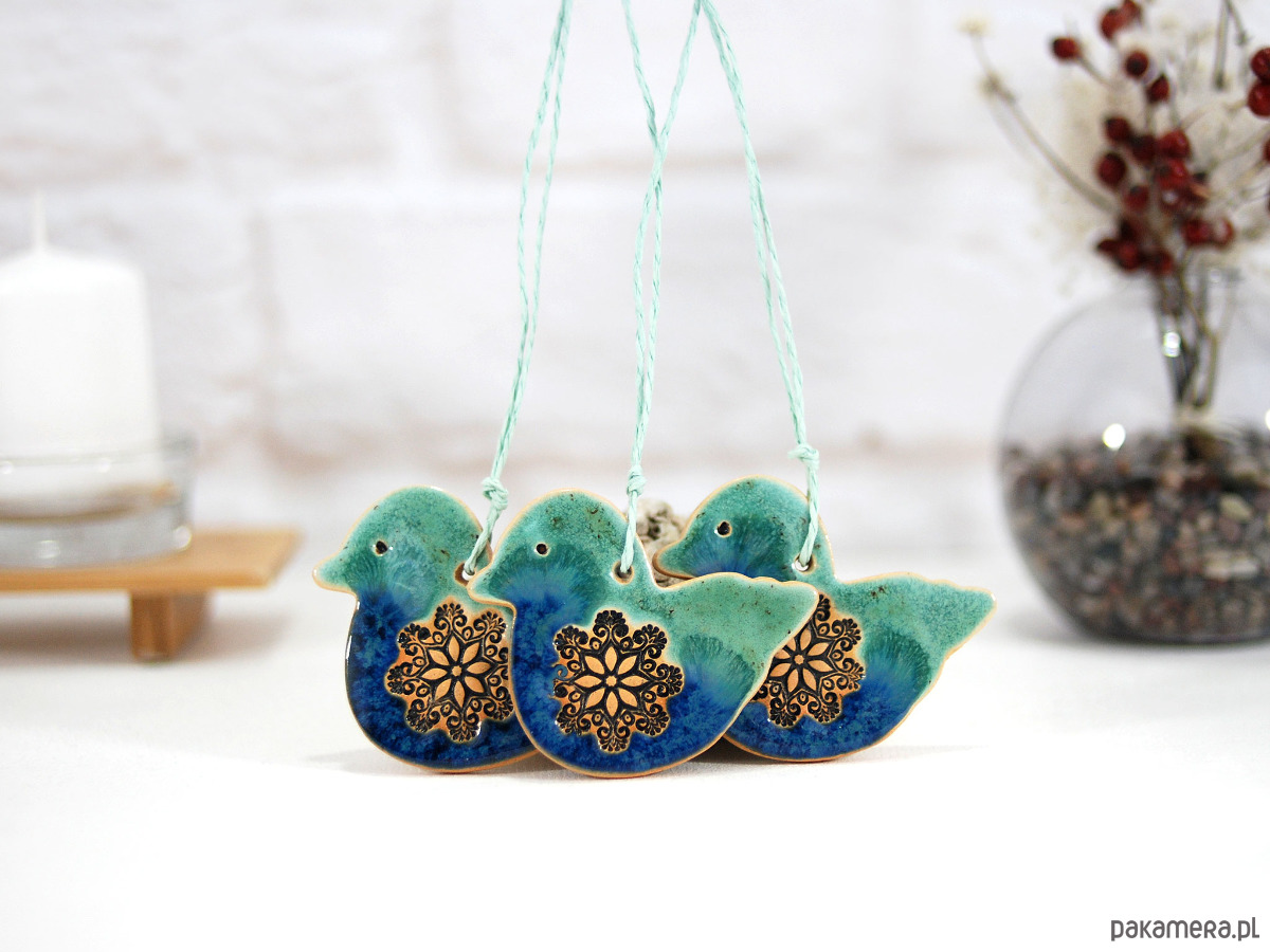ozdoby choinkowe Turkusowe sikorki - ceramiczne ozdoby choinkowe 3