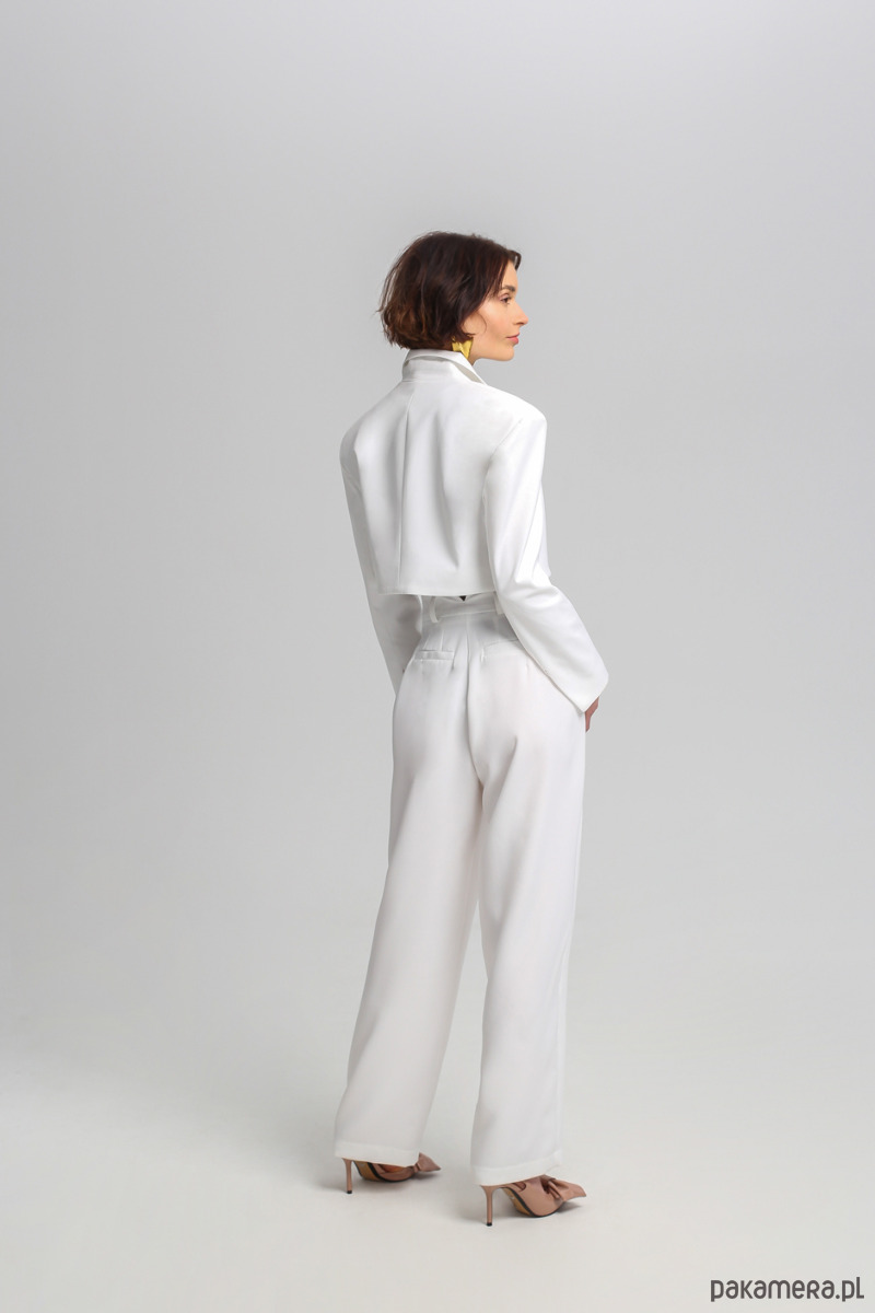 spodnie materiałowe damskie Spodnie z zaszewkami ecru 3