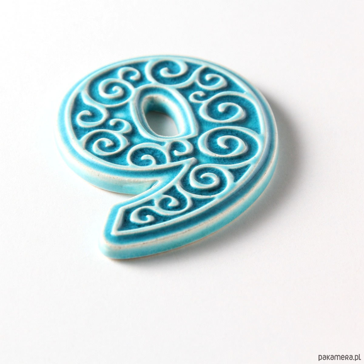 napisy dekoracyjne i tabliczki Numer mieszkania - ceramiczna cyfra 9 turkusowa, wys.8 cm 1