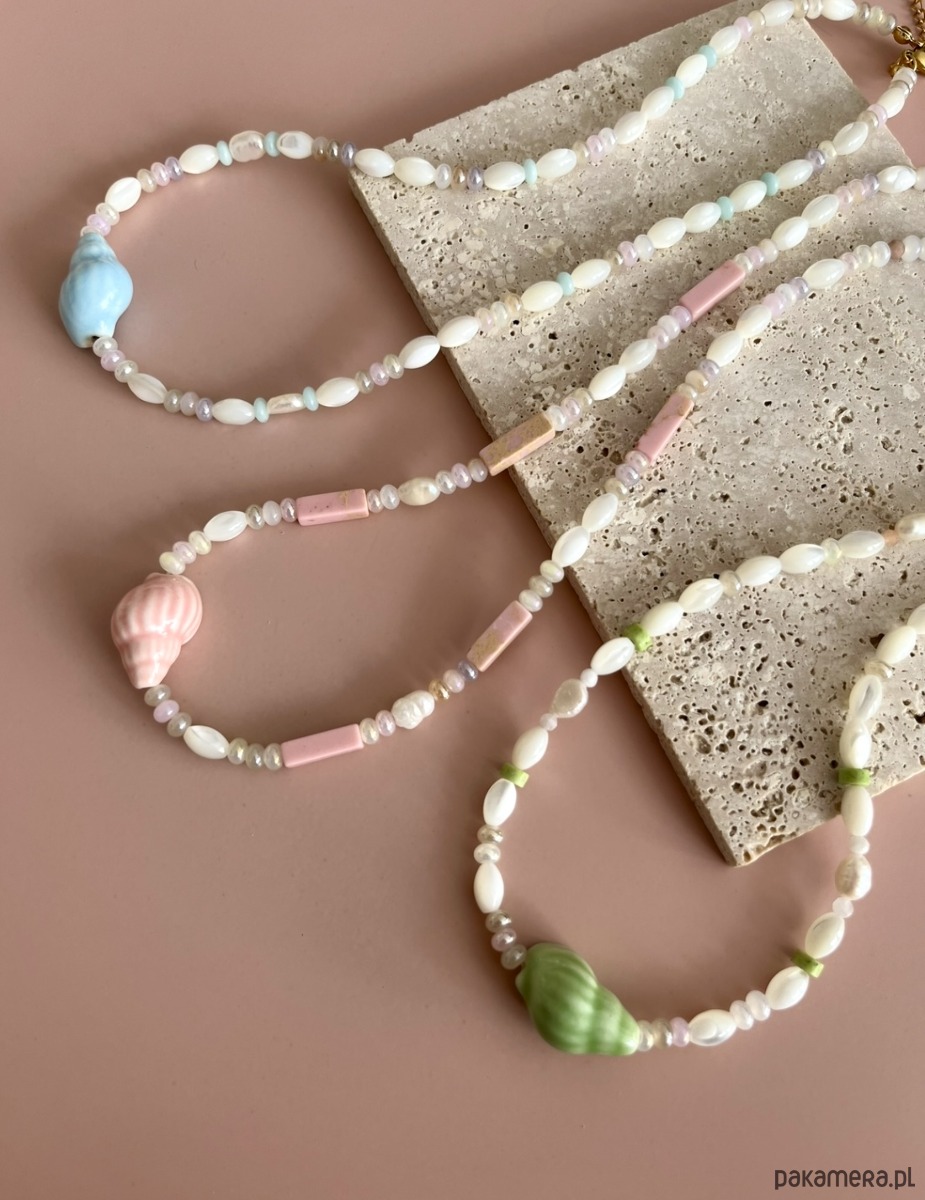 naszyjniki - inne Naszyjnik Pink Shell z różową ceramiczną muszelką 1