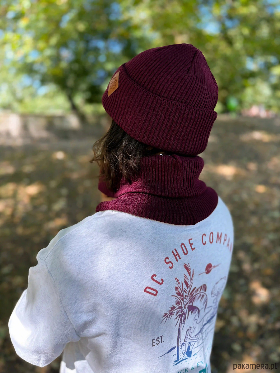 czapki i kapelusze męskie Męska bawełniana czapka beanie logo ekoskórka Bordo 2