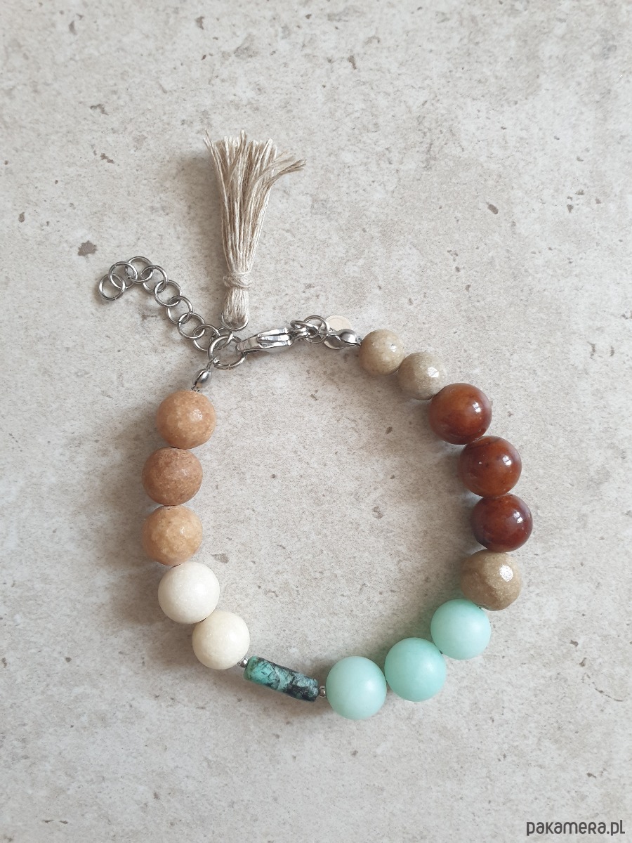 bransoletki z kamieni naturalnych Bransoletka BOHO ART jadeit, turkus, brąz, beż, krem 1