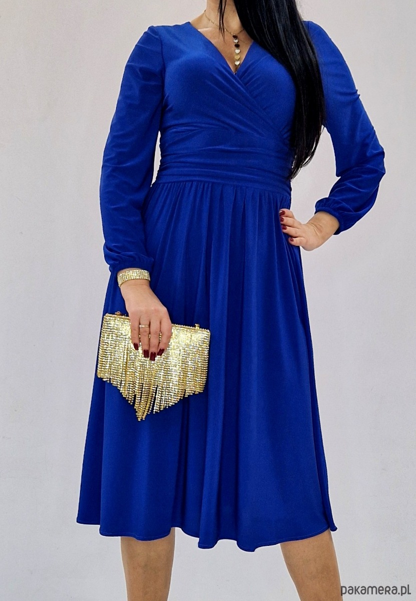 sukienki midi damskie Chabrowa elegancka sukienka  midi draperia r 36-56 4