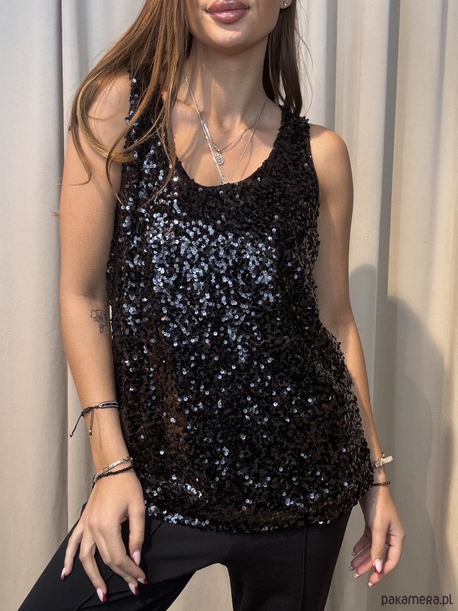 topy damskie Bluzka cekinowa na grubych ramiączkach Nero 2