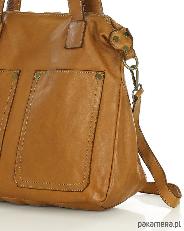 Torebka skórzana z kieszeniami - MARCO MAZZINI brąz camel