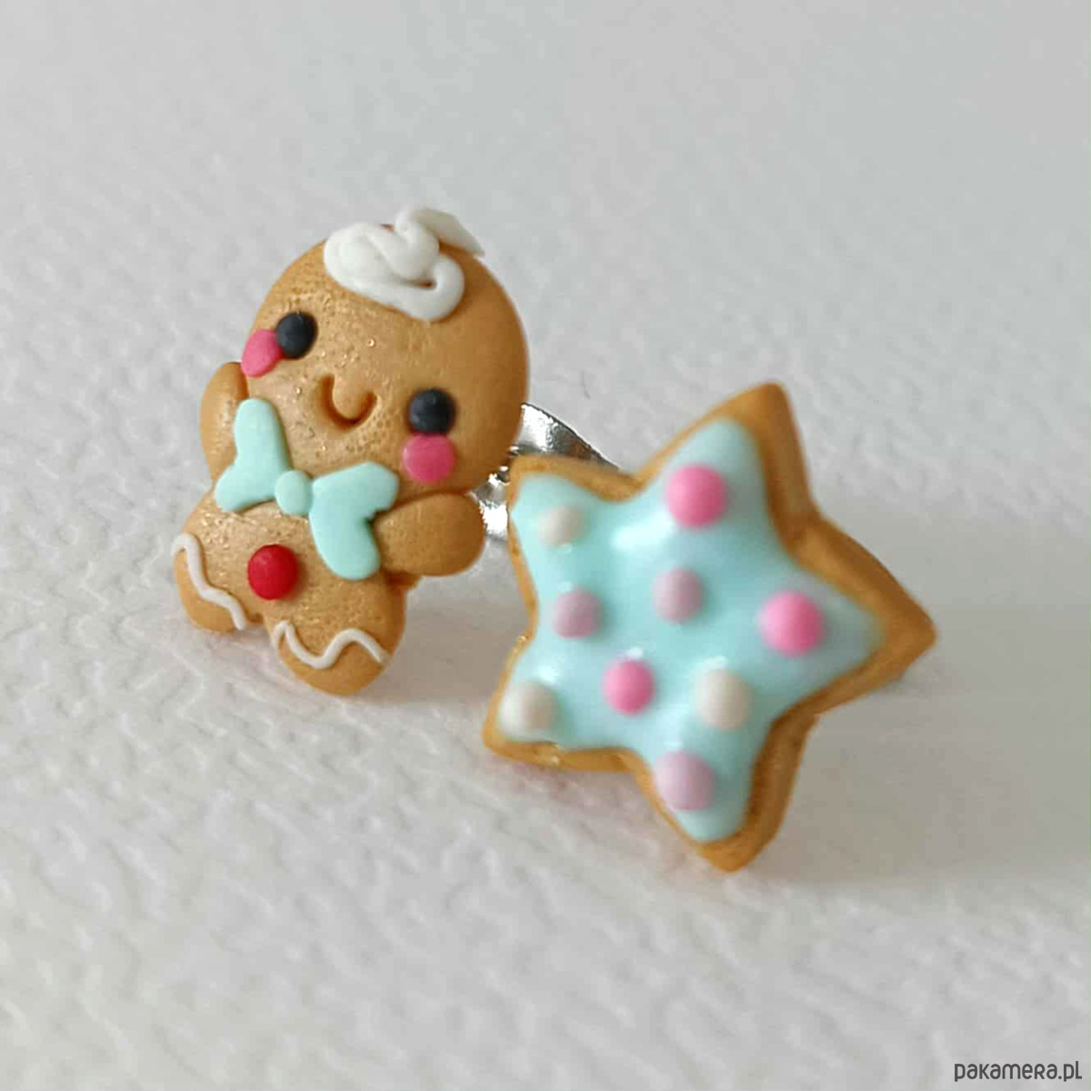 kolczyki z masy plastycznej Pastelowe kolczyki pierniczek i gwiazdka 1