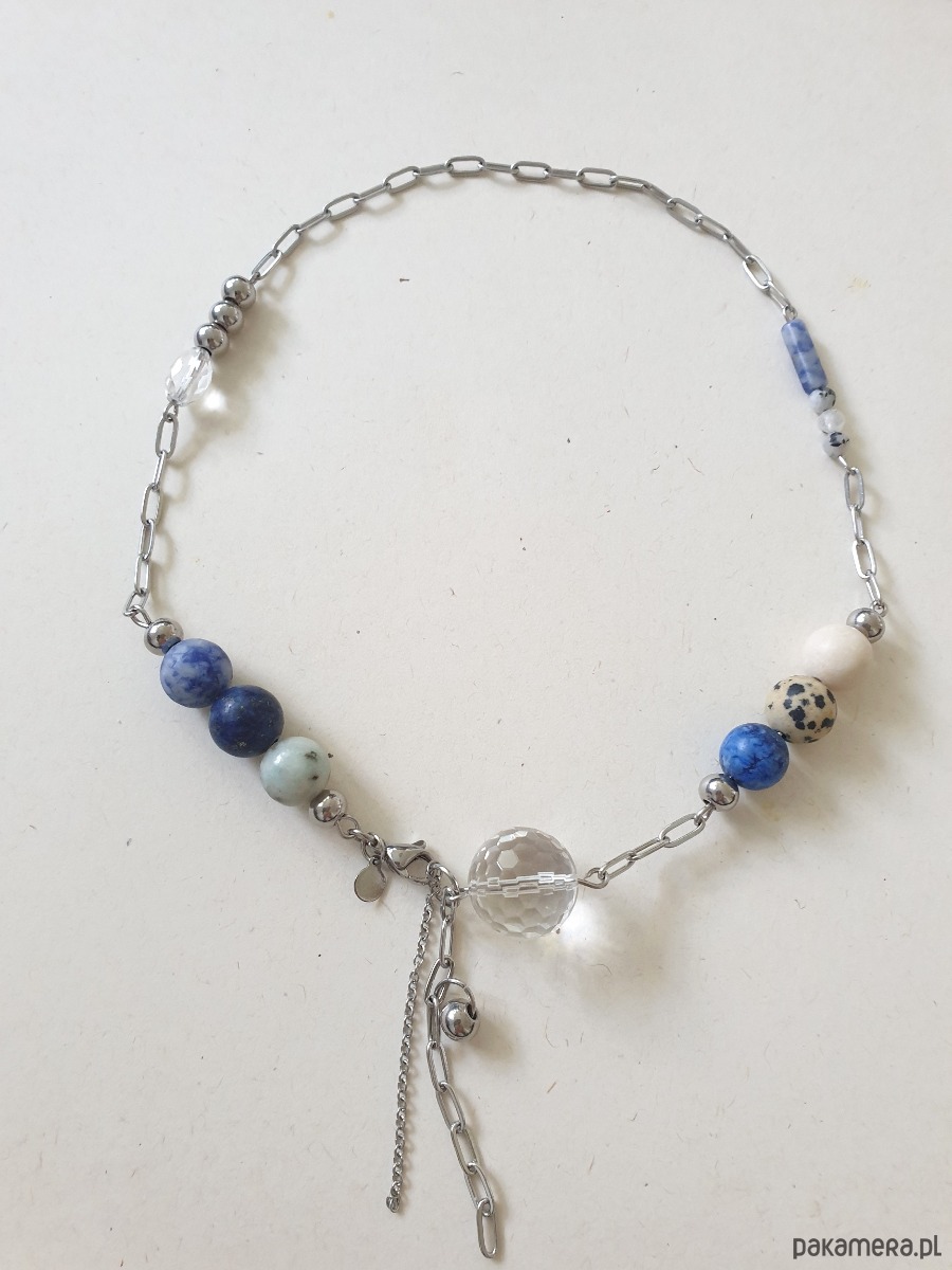 chokery Naszyjnik FANABERIA łańcuchy, kulki kryształ górski, niebieski 1