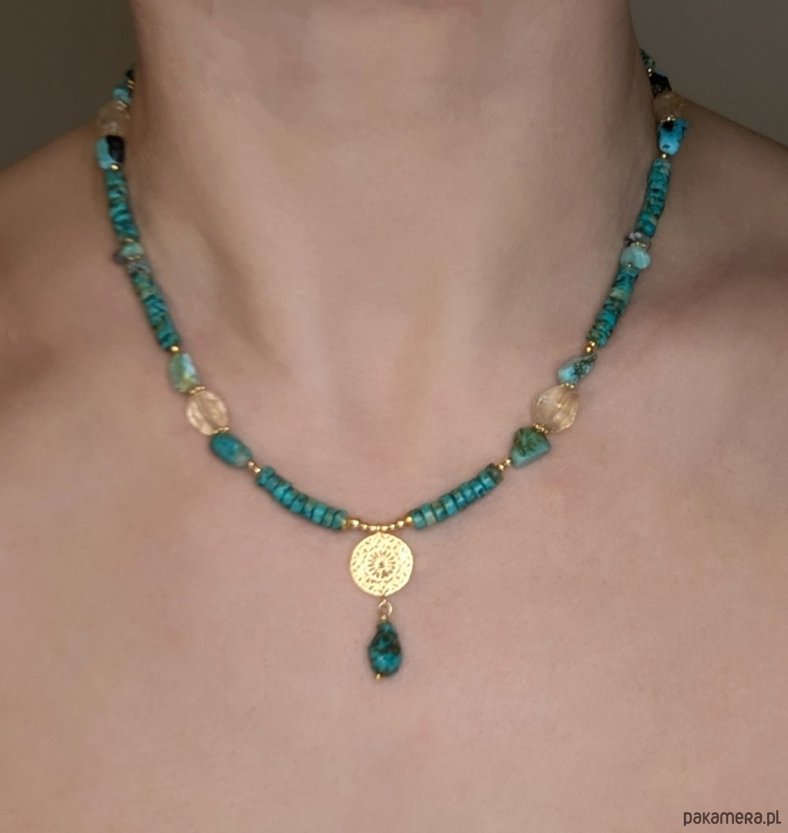 chokery Naszyjnik turkusowy z cytrynami i mandalą 4
