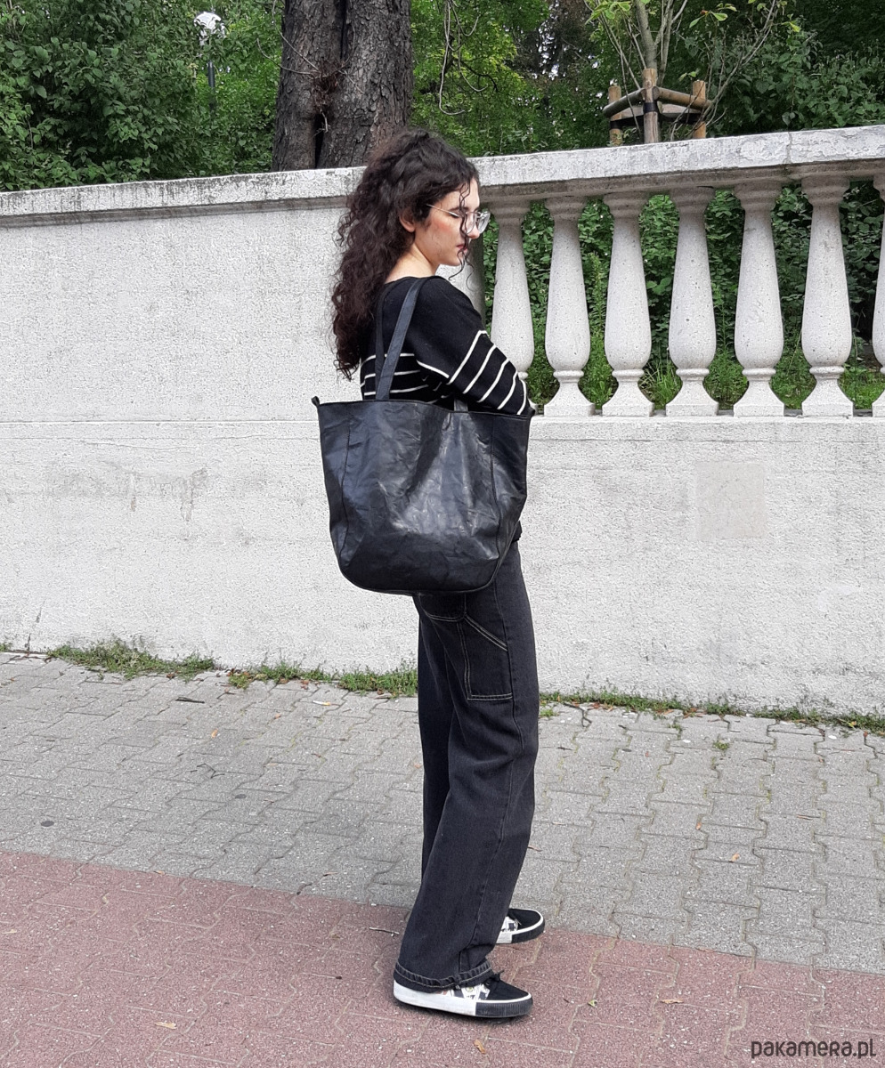 torby na ramię Czarna skórzana torba z gniecionej skóry 2