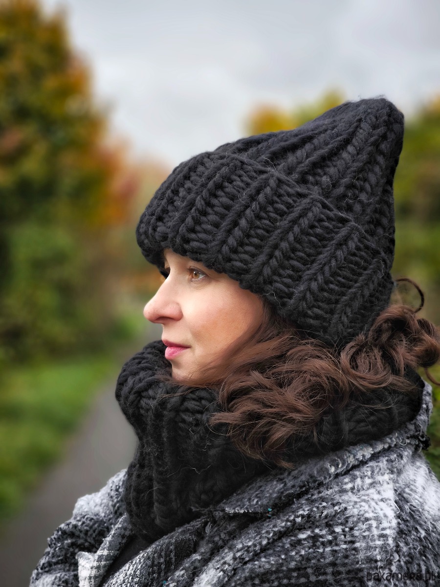 czapki damskie Czarny komplet zimowy czapka i komin Peruvian WOOLY 2