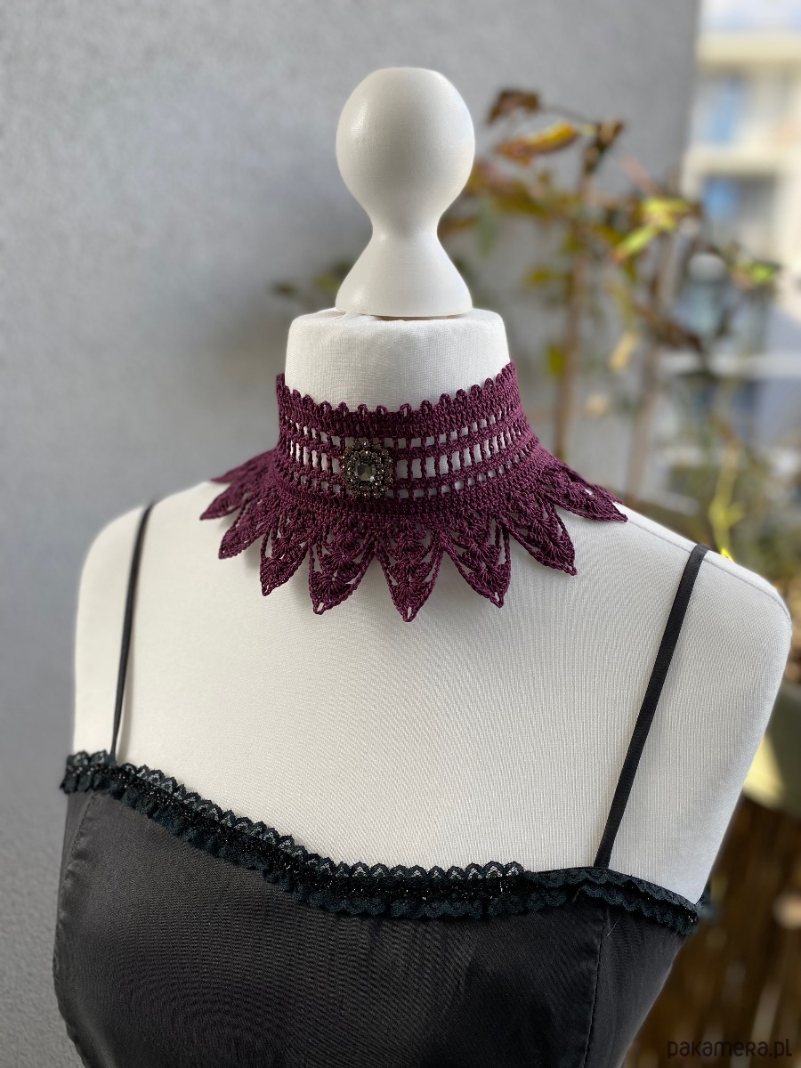 chokery Purpurowy koronkowy vintage naszyjnik 3