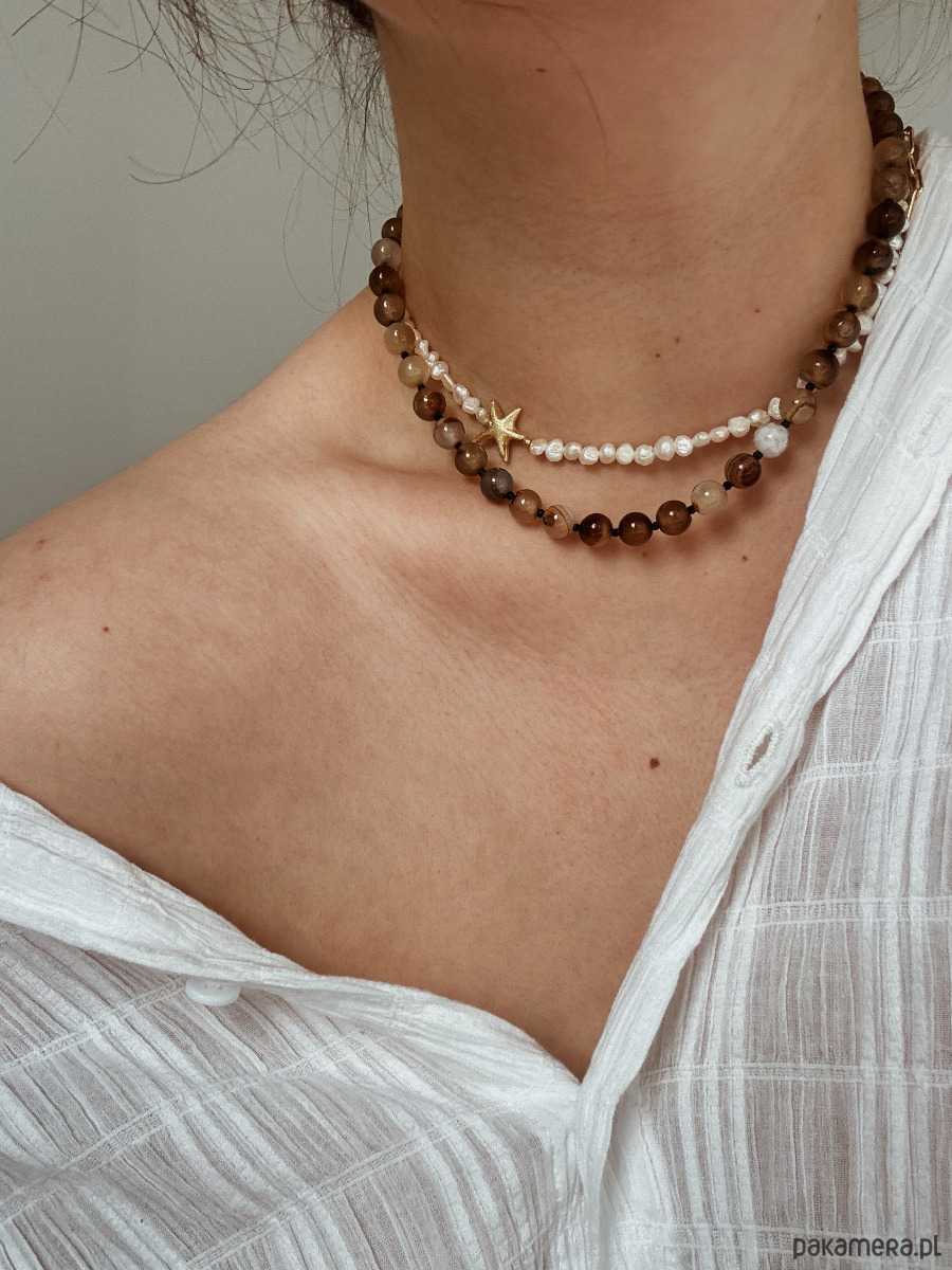 wisiory Naszyjnik Agat brązowy pasiasty  i onyks 1