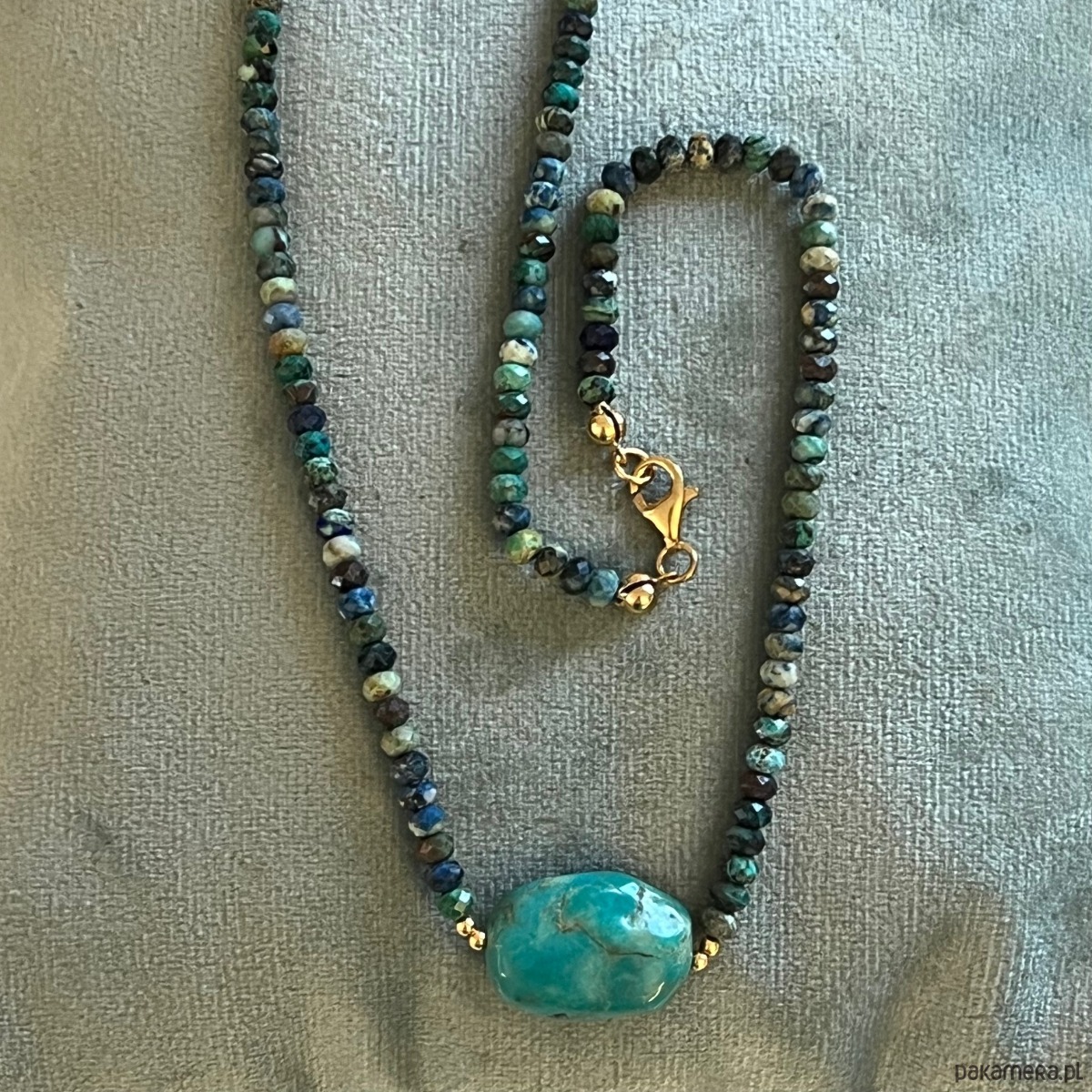 korale NASZYJNIK  z naturalnych kamienii - chryzokola i turkus MOC i Energia 2
