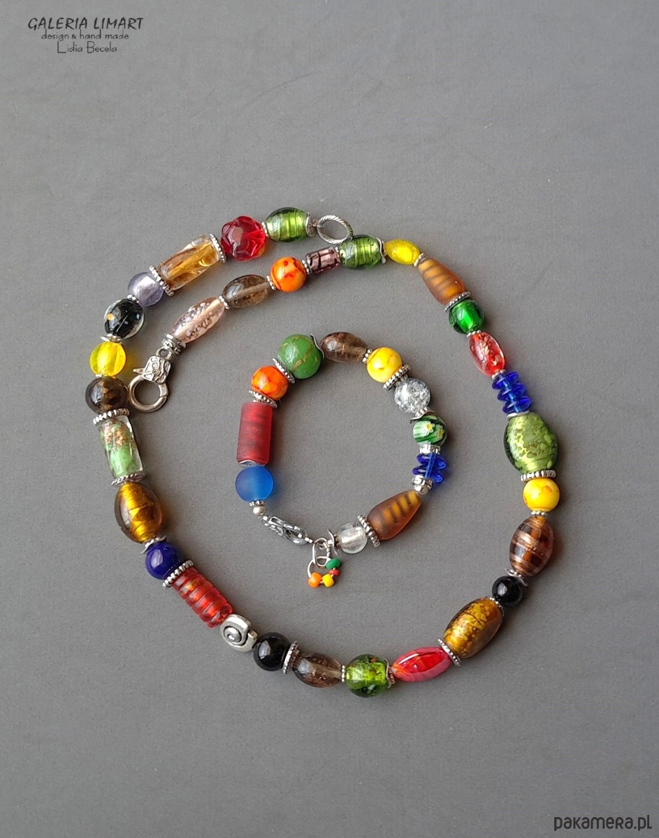 korale Vintage style elegancki naszyjnik ze szkła weneckiego multicolor Prezent lux 8