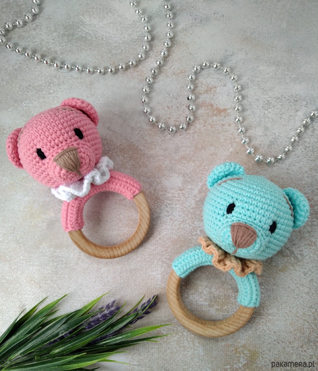 niemowlak - inne Grzechotka miś, Gryzak na kółku dla niemowlaka, Prezent dla noworodka 3