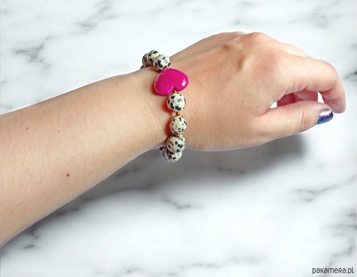 bransoletki z kamieni naturalnych Jaspis dalmatyński i serce : MIODOWE : bransoletka na gumce 2