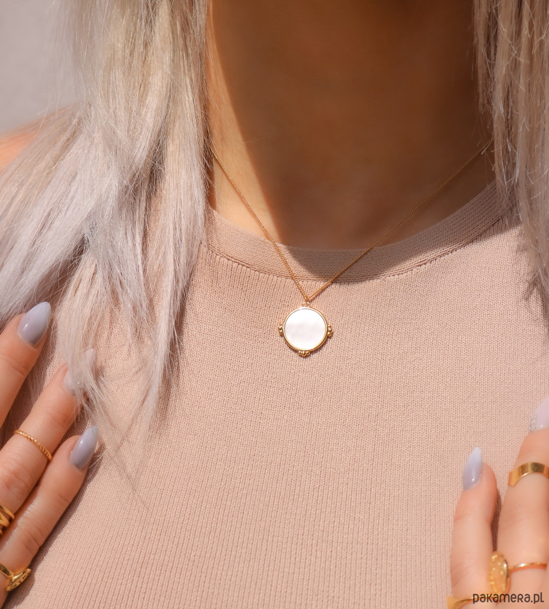 złote naszyjniki Naszyjnik z masą perłową- srebro 925 pozłacane 2