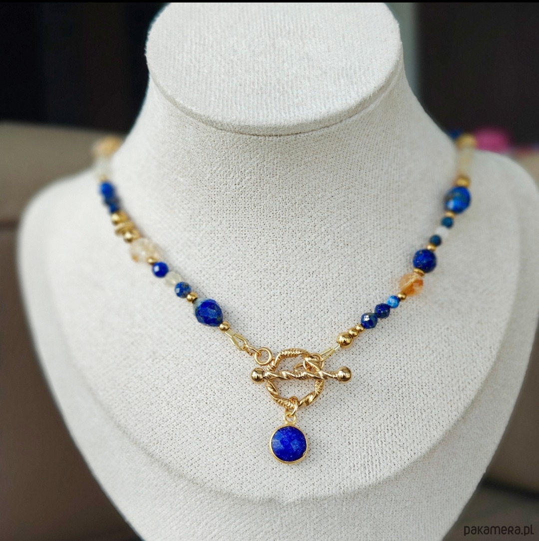 wisiory Długi lapis lazuli cytryn kryształ 1