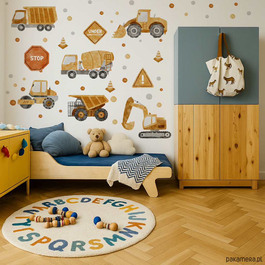 naklejki ścienne do pokoju dziecka Pojazdy budowlane Naklejki na ścianę dla chłopca 1
