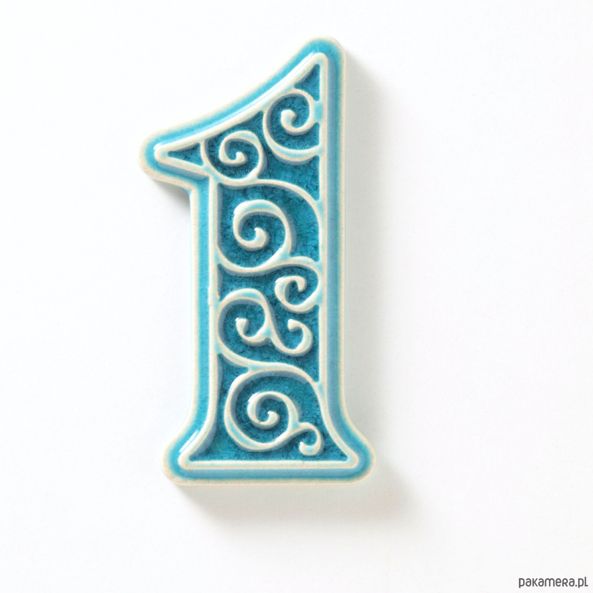 napisy dekoracyjne i tabliczki Numer mieszkania - ceramiczna cyfra 1 turkusowa wys.8cm 2