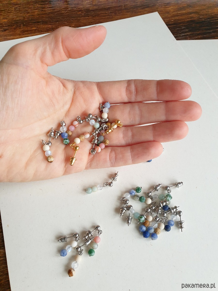 kolczyki z kamieniami Kolczyki DROPSY MINI labradoryt, jaspis zielony,opal różowy 5