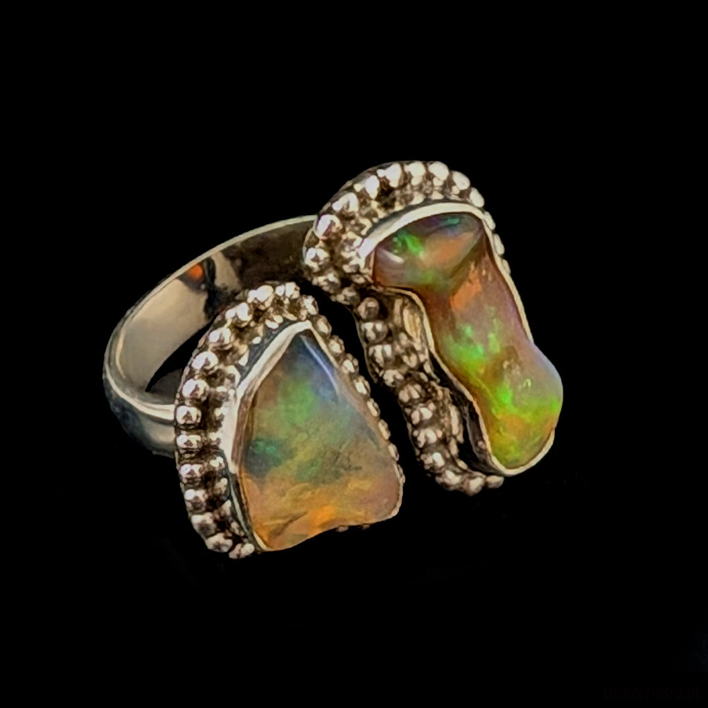 pierścionki srebrne Pierścionek gemini- surowe opale 6