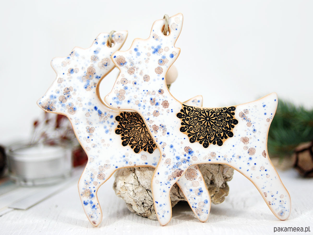 ozdoby choinkowe Ręcznie malowany ceramiczny renifer - ozodba choinkowa 4