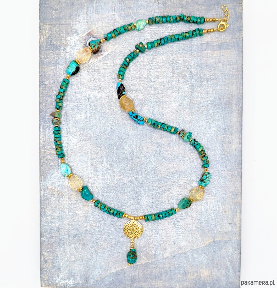 chokery Naszyjnik turkusowy z cytrynami i mandalą 2