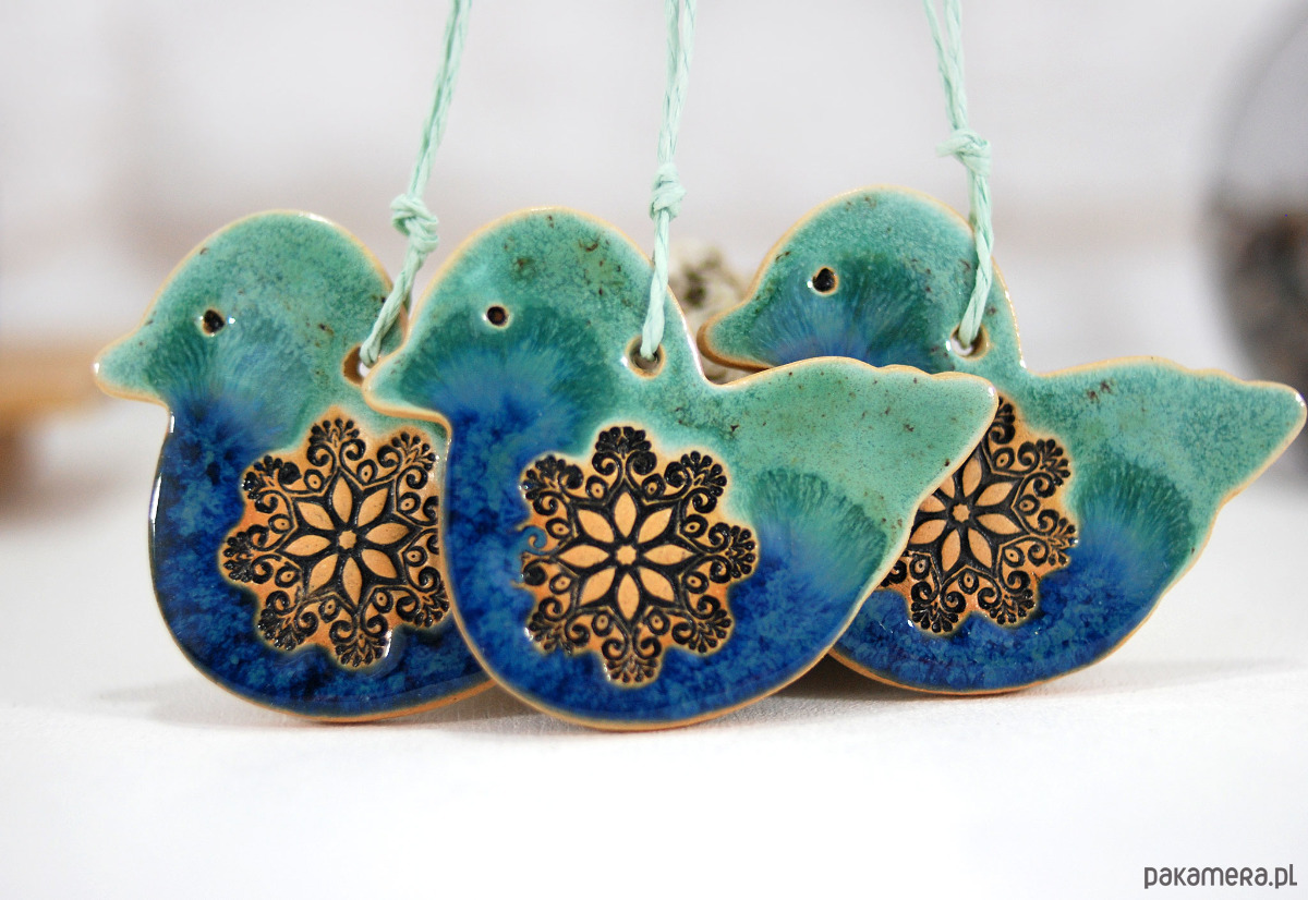 ozdoby choinkowe Turkusowe sikorki - ceramiczne ozdoby choinkowe 4