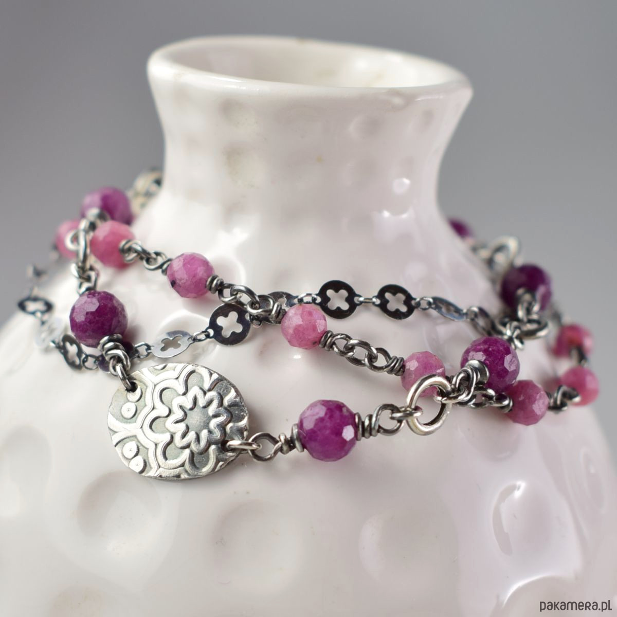 bransoletki z kamieni naturalnych Rubin asymetryczny w srebrze - bransoletka 1