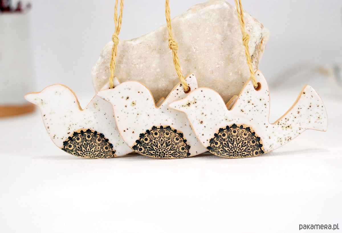 ozdoby choinkowe Białe ptaszki - ceramiczne ozdoby choinkowe 7