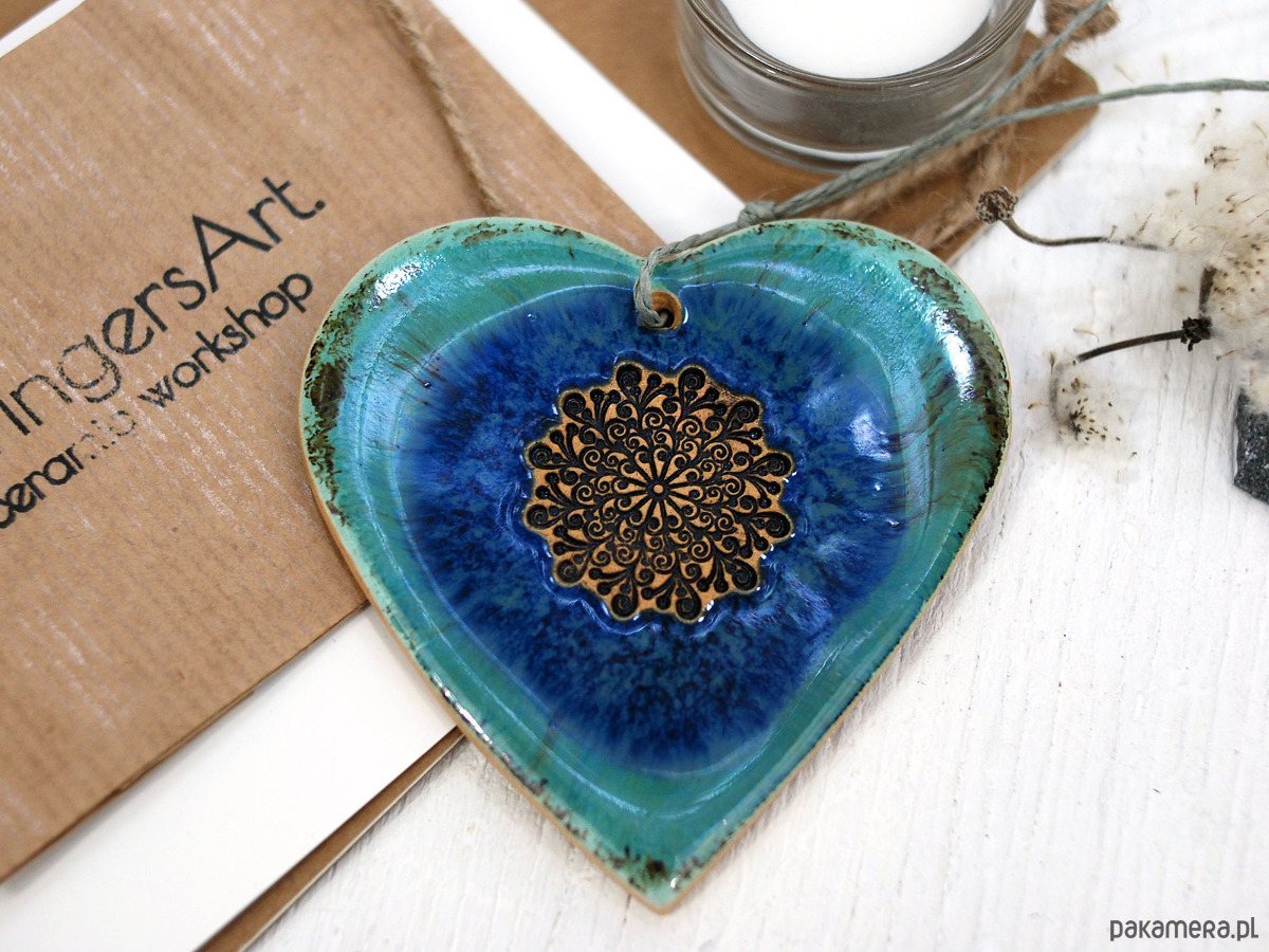 ozdoby choinkowe Ceramiczne serce laguna - wisząca ozdoba ceramiczna 1
