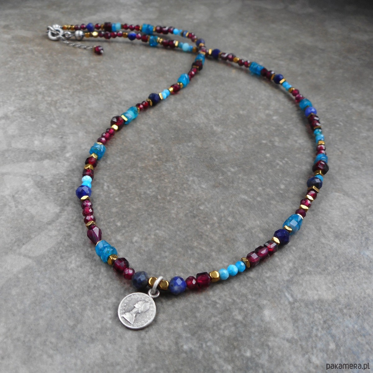 srebrne naszyjniki Błękit z burgundem srebro 925 3