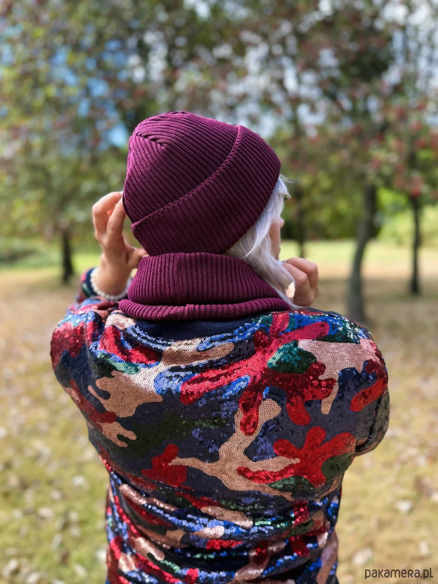 czapki damskie Bawełniana czapka beanie logo ekoskórka Bordo 2