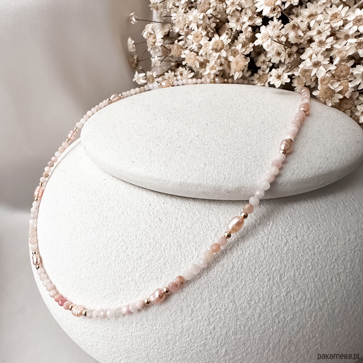 chokery Naszyjnik Choker z opalem i perłą naturalną 2