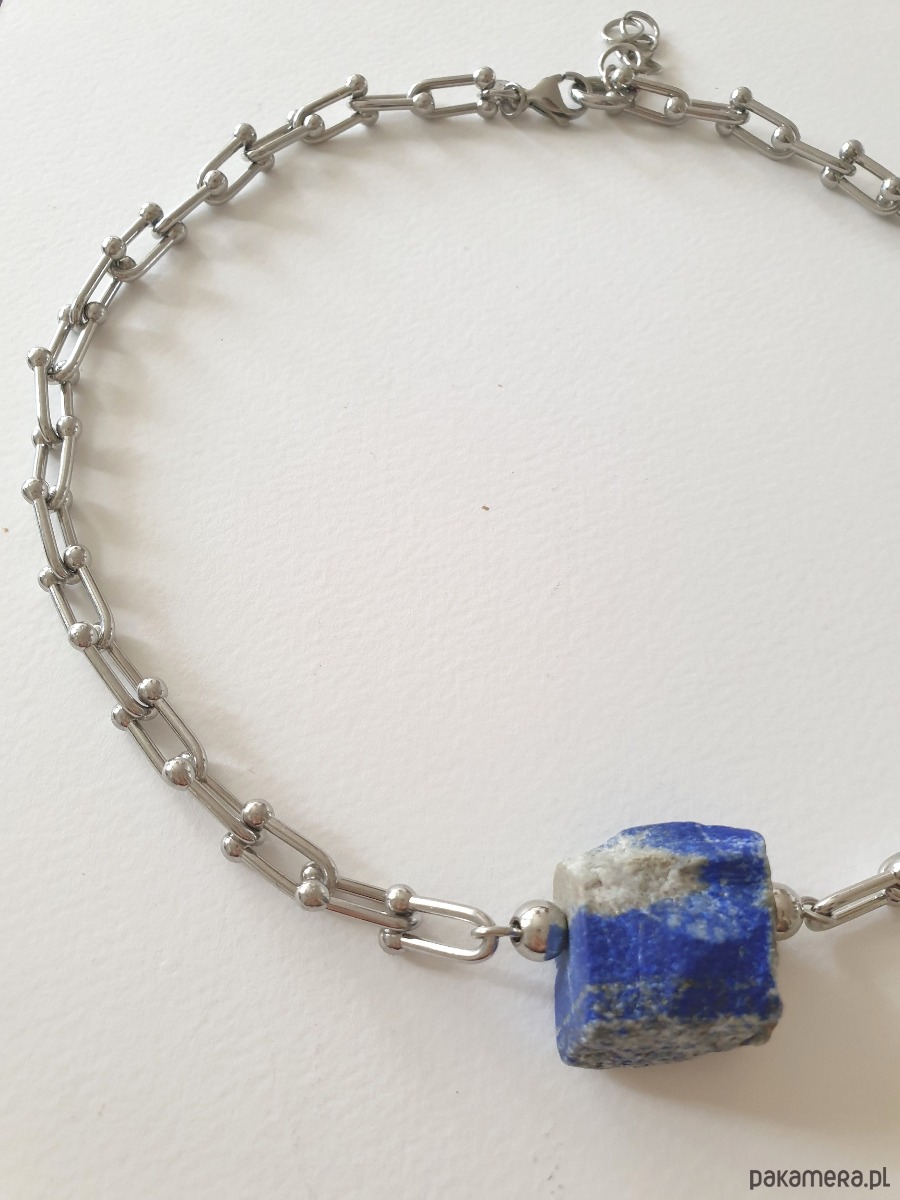 chokery Naszyjnik, choker RAW lapis lazuli, łańcuch 2